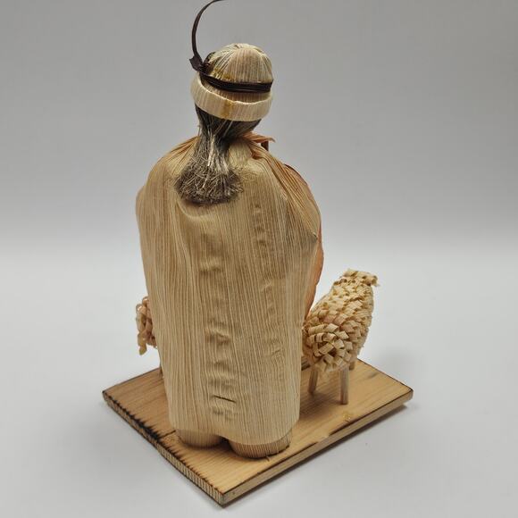 Vintge Czech Corn Husk Shepherd with 2 sheep Hand-made Nativity Christmas - Picture 4 of 8